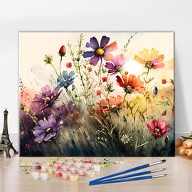 TISHIRON Watercolour Flower Paint by Numbers for Adults Beginners, Abstract Painting by Numbers Kits on Canvas Acrylic Paint Floral Drawing Painting with Brushes Oil Painting Home Decor 16 x 20 cm