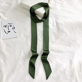 Samiwey Long Thin Skinny Scarf Satin Neckerchief Ribbon Tie Waist Belt for Women (army green)