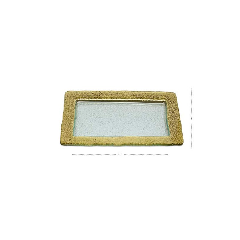 14" Rectangular Glass Tray with Gold Border