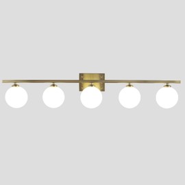 KCO Lighting 5 Bulb Bathroom Vanity Light Fixtures Gold Brass Vanity Light Milk Glass Globe Vanity Light Mid Century Modern Vanity Light for Bathroom Mirror, Powder Room, Vanity Table