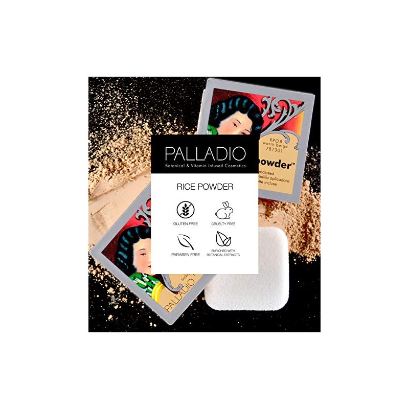 Palladio, Pressed Rice Powder with Mirror Mattifying Makeup Setting that