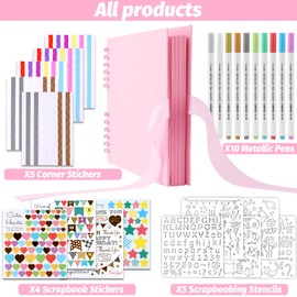 Gotideal 80 Pages Scrapbook Album with 10 Metallic Markers, Craft Paper Photo Album for Wedding and Anniversary, Family DIY Scrapbook Accessories with Scrapbooking Stickers Corners(Pink)