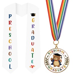 COCHIE Metal Preschool Graduation Medal with Graduation Honor Stole Sash, Grad Award Medals with Lightweight Neck Ribbon, Grad Gift Party Favor Supplies (Bear)