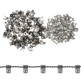 Dokeno Pack of 100 Fence Wire Fence Clips, Stainless Steel Wire Clips Mounting Brackets with Screws Fence Wire Clamps Agriculture Fence Mounting Clips for Offices Homes Fence Mounting