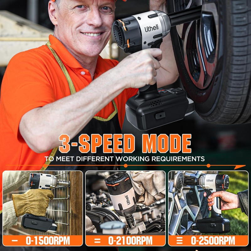 Litheli Cordless Impact Wrench, 1/2 Inch Hog Ring Brushless Impact