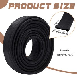 BENECREAT 5 m / 5.4 Yards Black Awning Rail Insert, 31 mm Double Flap Awning Tent Pipes Insert for Rv, Awnig, Tarps, Camping Tent Accessories