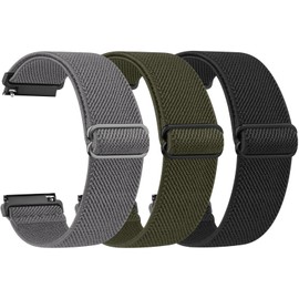 Amzpas Pack of 3 Elastic Watch Straps 22 mm 20 mm 18 mm Bracelet Quick Release Adjustable Nylon Bracelets Comfortable Sports Replacement Strap Women Men, 18 mm, Nylon, No Gemstone