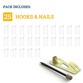 30 lb Picture Hangers, High-Caliber, Reusable, 25 Set Multipurpose Picture Hanging Kit with Nails, Ideal for Wall Art, Frames, Clocks, and Office Decor on Drywall or Wood"