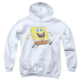 Popfunk Classic Spongebob Happy Running Spongebob Unisex Youth Pull-Over Hoodie, White, X-Large