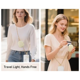 Derraffina Phone Crossbody Strap With Wallet Adjustable Metal Phone Chain Clip And Go strap With zippered pouch 1x clasp 2x Clear Tether Tabs For Shopping Travelling(Glod-S)