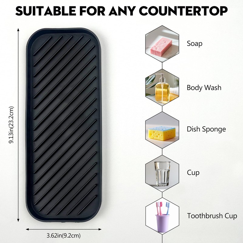 Silicone Sink Organizer Tray, Multi-Use Soap & Sponge Holder for