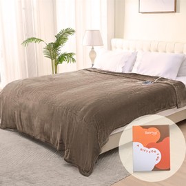 Bearhug Electric Blanket Heated Heating Blanket Twin Size 62" × 84" Double Sided Velvet 10 Heating Levels & 0.5-12H Auto Off Over-Heat Protect ETL Certification Machine Washable Taupe