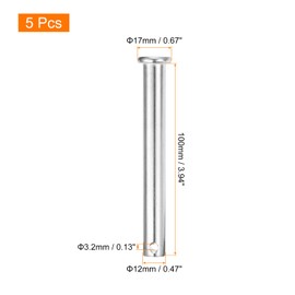 sourcing map 5Pcs 12mmx100mm Single Hole Clevis Pins, 304 Stainless Steel Flat Head Single Hole Clevis Pins for Mechanics Repair, Furniture Installation, Industrial Equipment, DIY (Silver)
