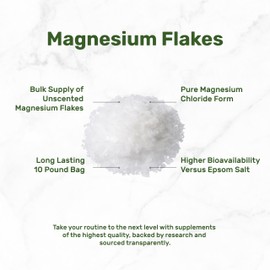 Pure Magnesium Flakes Bath Soaks, 10lbs - Natural Epsom Salt Substitute | High-Absorption Magnesium Chloride Flakes | Hydrates Skin & Promotes Relaxation
