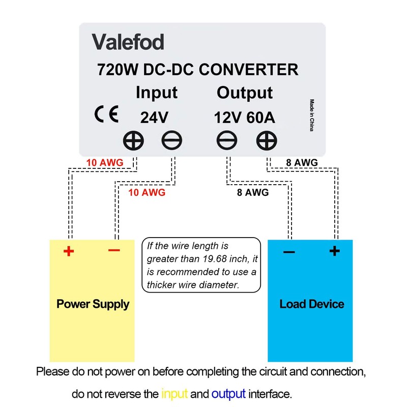 Valefod 24V to 12V 60A 720W Step-Down Transformer DC to