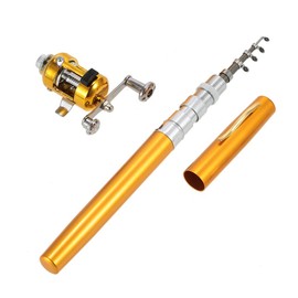 YaSao Fishing Rod Reel Combo Kit Set Mini Telescopic Portable Pocket Pen Fishing Rod Pole + Reel Aluminum Alloy Fishing Accessories (Gold)
