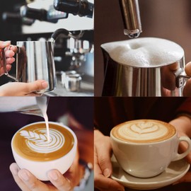 Careula Milk Frothing Pitcher, 12oz Stainless Steel Milk Frother Cup Steaming Pitcher, Coffee Bar Cappuccino Espresso Machine Accessories Barista Tools, Metal Pitcher Milk Jug with Decorating Latte Art Pen