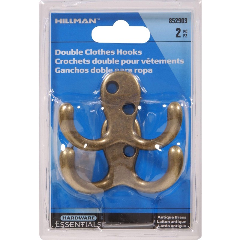 Hardware Essentials 852903 Double Clothes Hooks Antique Brass - 2