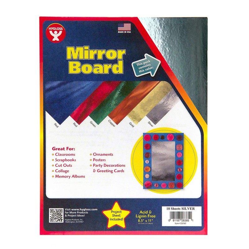 Hygloss Products, Inc Silver Mirror Sheets-Reflective Shiny Poster Board, 8-1/2