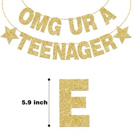 Happy 13th Birthday Banner Pre-Strung OMG UR A Teenager Glitter Banner 13th Birthday Decorations for Girls Boys (Multi-color)