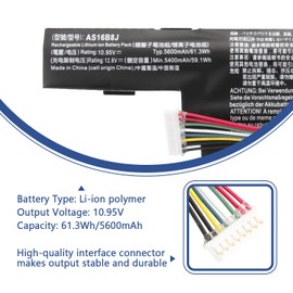 AS16B5J AS16B8J Battery for Aspire 15.6" E5-575G E5-575G-53VG E5-575G-75MD E5-575-33BM E5-575G-57D4 E5-575G-5341 E5-575G-549D F5-573G 31CR19/66-2 3INR19/66-2 10.95V 61.3Wh 5600mAh