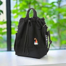 Women Canvas Tote Handbags Casual Shoulder Work Bag Crossbody Bag with Sunshine Embroidery (Black) Medium