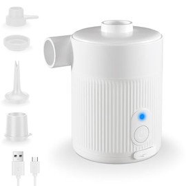 Mojimdo Elektrische Luftpumpe Tragbar – 5000 Pa, 450 L/Min, Akku-Pumpe mit 4 Düsen, für Luftmatratze, Schlauchboot, Camping, Schwimmring, Vakuumbeutel