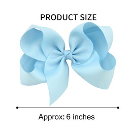 DEEKA 2 PCS 6" Big Hand-made Grosgrain Ribbon Solid Color Hair Bows Alligator Clips Hair Accessories for Little Teen Toddler Girls Kids Set of 2 -Light Blue