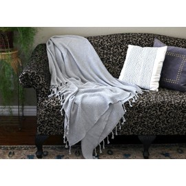 100% Organic Cotton Knit Throw Blanket with Tassels (70"x80") Soft Stretchy Warm Lightweight All-Season Non-Toxic Eco-friendly (Grey)