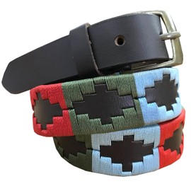 CARLOS DIAZ Boys Girls Kids Unisex Argentine Brown Leather Embroidered Polo Belt, brown