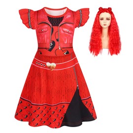 Princess Rise Red Dress for Girls Kids Princess Dress Up Costume Role Play Birthday Gift with Wig 4-5 Years