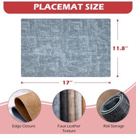 Faux Leather Table Placemats Set of 4, Heat Resistant Place Mats Waterproof Wipeable Dining Table Mats for Indoor & Outdoor Kitchen Party Wedding (Light Blue)