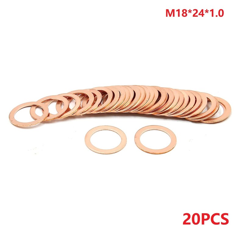 M18 Copper Flat Washer 18mm ID 24mm OD 1mm Thickness