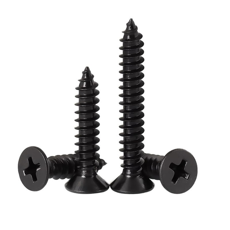 FandWay Phillips Flat Head Self-Tapping Screws, Black Carbon Steel Countersunk