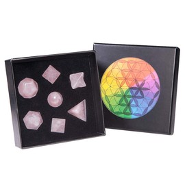 SUNYIK Platonic Solids Sacred Geometry Set of 7, Natural Sacred Gemstones Kit with Merkaba Star for Meditation, Rose Quartz