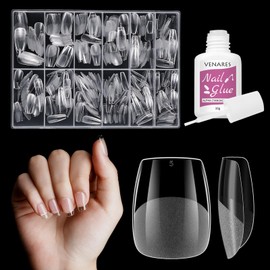 Venares Gel Nail Tips, Pack of 500 Nail Tips, Extra Short XXS Coffin, 12 Sizes, Full Cover Nail Tips for Gel Nails, Clear Soft Gel Tips, Pre-buff Artificial Nails for Sticking, Short