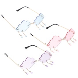 LUOZZY 3Pcs Cloud Sunglasses - Rimless Sunglasses with Rain Drop Vintage 90s Disco Style for Women, Teens, Kids