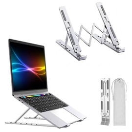 K-MART Adjustable Laptop Stand for Desk, 6-Angle Laptop Riser Portable Laptop Holder, Air-Ventilated Cooling Notebook Stand for Compatible with MacBook Air, Pro, Dell 10-15.6” (Silver Upgraded)