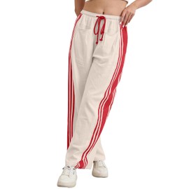 MSBESYOR Hudson Canyon Striped Pants for Women Wide Leg Drawstring Waist High Rise Pant Baggy Casual Sweatpants with Pockets