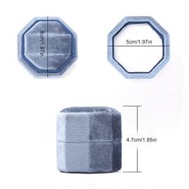 Etercycle Velvet Ring Box, Octagon Gorgeous Vintage Double Jewelry Ring Gift Box with Detachable Lid for Proposal Engagement Wedding Ceremony (Vintage Blue)