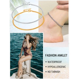 FaithHeart Ankle Bracelets for Women Silver Anklets for Women Waterproof Stainless Steel Miami Cuban Link/Beaded/Figaro Anklets Adjustable Length Summer Beach Foot Jewelry with Gift Box