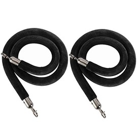 NovelBee 2 Pack of 5 Feet Velvet Rope with Black Plated Hooks,Crowd Control Stanchion Post Queue Line Barrier (Black)