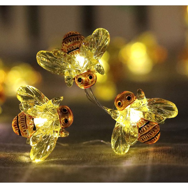 WSgift Honeybee Decorative String Lights, 18.7 Ft 40 LED USB Plug-in Copper Wire Bee Fairy Lights for Various Decoration Projects (Warm White, Remote Control with Timer)