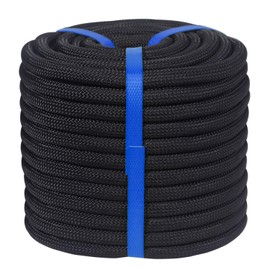 JANJOSN Double Braided Polyester Rope (1/2 Inch x 150 Feet) 48 Strands Strong Arborist Rope Climbing for Tree Work Pulling Swing Sailing, Black