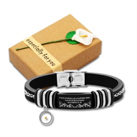 Uloveido Black Leather Religious Cuff Bracelet with Round Mustard Seed, Men Women Christian Jewelry Gift Engraved Faith Small AS A Mustard Seed Can Move Mountains Matthew 17:20