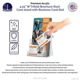 Acrylic Trifold Holder with 3.5" x 2" Pocket Caddy Holds 4.25” Wide Literature Multi Slot Flyer Holder Brochure Counter or Desk Pamphlets Menus Printed Materials by Marketing Holders