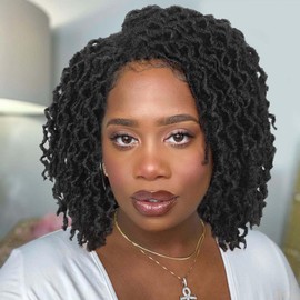 WIGER Short Black Dreadlock Wig for Black Women Curly Bob Faux Locs Hair Wigs Twisted Braided Wigs Glueless African American Hair 1B Afro Kinky Synthetic Dreads Wig