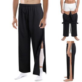 Women's Men's Tear Away Pants, Snap Post Surgery Pant, Adaptive Post Hip Knee Surgery Recovery Sweatpants with Snap Legs (US, Alpha, Large, Regular, Regular, Black)