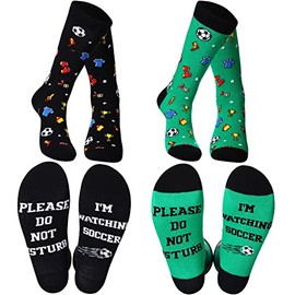 2 Pairs Soccer Lover Gifts Please Do Not Disturb I am Watching Soccer Baseball Softball Men's Novelty Soccer Socks (Black, Green, Soccer Style)
