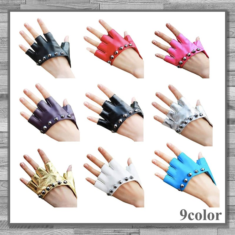 Rex Standard GT016 Women's Leather Gloves Fingerless Punk Rock Studs,